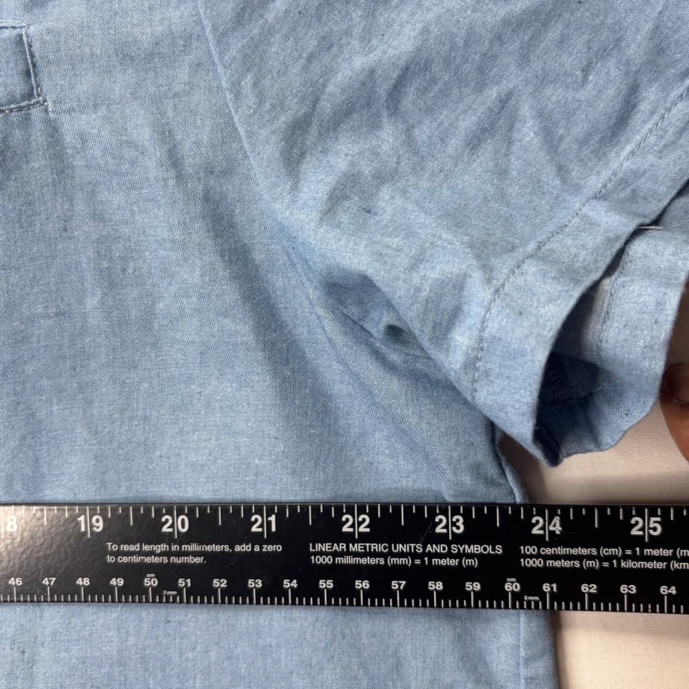 PatPat Shirt Mens XL Blue Cotton Short Sleeve Solid Button Up Casual Pocket Top - Picture 7 of 9